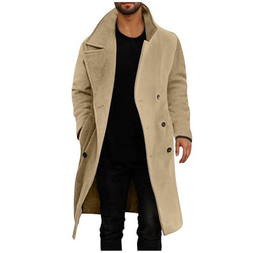 UHouse Mantel Herren Lang Winter Wollmantel Elegante Übergangsmantel Wolle Wintermantel Einfarbig Freizeit Herbstmantel Business Herrenmantel Mäntel Winterjacke Khaki XXL von UHouse