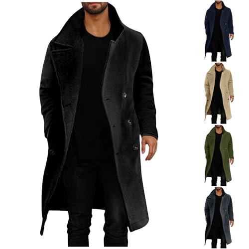 UHouse Mantel Herren Lang Winter Wollmantel Elegante Übergangsmantel Wolle Wintermantel Einfarbig Freizeit Herbstmantel Business Herrenmantel Mäntel Winterjacke Schwarz XXL von UHouse