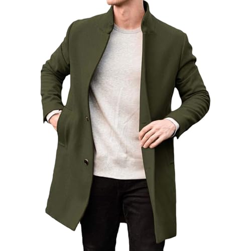 UHouse Mantel Herren Wolle Wintermantel Slim Fit Wollmantel Angebote Trenchcoat Leichte Übergangsmantel Warehouse Deal Bequeme Herren-Mäntel Große Größen Kurzmantel Business Herrenmantel Sale Grün L von UHouse
