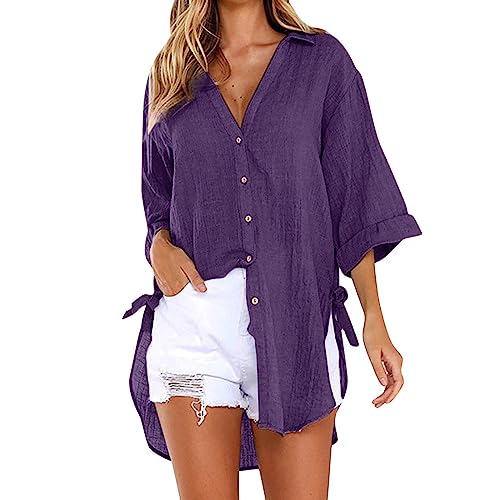 UHouse Musselin Bluse Damen Longbluse Sommer Oversize Leinenbluse 3/4 Arm Bluse Bikini Cover Up Elegant Blusen Loose Fit Hemdbluse Lang Strand Sommerbluse Amazon Angebote Dünne Tuniken Lila XXL UHouse Musselin Bluse Damen Longbluse Sommer Oversize Leinenbluse 3/4 Arm Bluse Bikini Cover Up Elegant Blusen Loose Fit Hemdbluse Lang Strand Sommerbluse Amazon Angebote Dünne Tuniken Lila XXL von UHouse