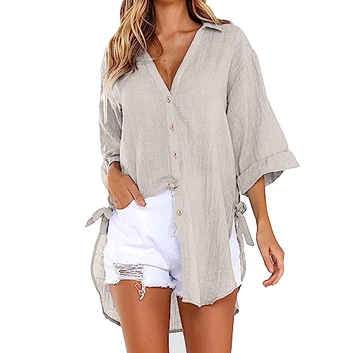 UHouse Musselin Bluse Damen Longbluse Sommer Oversize Leinenbluse 3/4 Arm Bluse Bikini Cover Up Elegant Blusen Loose Fit Hemdbluse Lang Strand Sommerbluse Angebote Große Größen Hemd Khaki XL UHouse Musselin Bluse Damen Longbluse Sommer Oversize Leinenbluse 3/4 Arm Bluse Bikini Cover Up Elegant Blusen Loose Fit Hemdbluse Lang Strand Sommerbluse Angebote Große Größen Hemd Khaki XL von UHouse