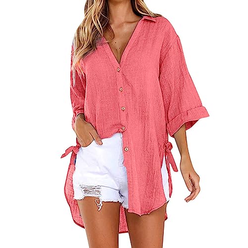UHouse Musselin Bluse Damen Longbluse Sommer Oversize Leinenbluse 3/4 Arm Bluse Bikini Cover Up Elegant Blusen Loose Fit Hemdbluse Lang Strand Sommerbluse Sale Große Größen Hemd Wassermelone Rot XL UHouse Musselin Bluse Damen Longbluse Sommer Oversize Leinenbluse 3/4 Arm Bluse Bikini Cover Up Elegant Blusen Loose Fit Hemdbluse Lang Strand Sommerbluse Sale Große Größen Hemd Wassermelone Rot XL von UHouse