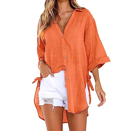 UHouse Musselin Bluse Damen Longbluse Sommer Oversize Leinenbluse 3/4 Arm Bluse Bikini Cover Up Elegant Blusen Loose Fit Hemdbluse Lang Strand Sommerbluse Warehouse Deal Blusenshirt Orange S UHouse Musselin Bluse Damen Longbluse Sommer Oversize Leinenbluse 3/4 Arm Bluse Bikini Cover Up Elegant Blusen Loose Fit Hemdbluse Lang Strand Sommerbluse Warehouse Deal Blusenshirt Orange S von UHouse