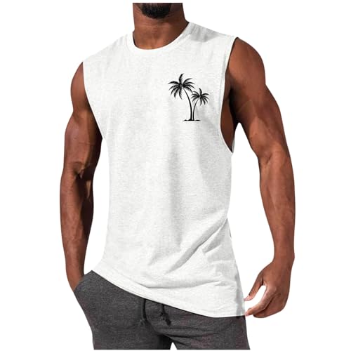 UHouse Oversize Tank Top Herren Sport Muskelshirt Männer Sommer Tanktop Baumwolle Trägershirt Rundhals Ärmellose Tshirt Hawaii Unterhemd Gym Axelshirt Große Größen Achselshirt Weiß 3XL von UHouse
