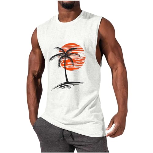 UHouse Oversize Tank Top Herren Sport Muskelshirt Männer Sommer Tanktop Baumwolle Trägershirt Rundhals Ärmellose Tshirt Hawaii Unterhemd Gym Axelshirt Große Größen Achselshirt Angebote Weiß XXL von UHouse