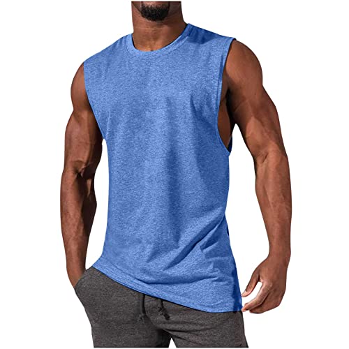 UHouse Oversize Tank Top Herren Sport Muskelshirt Männer Sommer Tanktop Baumwolle Trägershirt Rundhals Ärmellose Tshirt Hawaii Unterhemd Gym Axelshirt Große Größen Achselshirt Warehouse Deal Blau XXL von UHouse