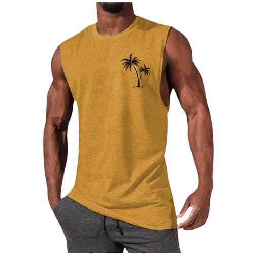 UHouse Oversize Tank Top Herren Sport Muskelshirt Männer Sommer Tanktop Baumwolle Trägershirt Rundhals Ärmellose Tshirt Hawaii Unterhemd Gym Axelshirt Große Größen Amazon Warehouse Deal Gelb 3XL von UHouse
