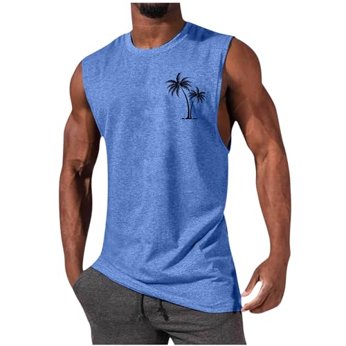 UHouse Oversize Tank Top Herren Sport Muskelshirt Männer Sommer Tanktop Baumwolle Trägershirt Rundhals Ärmellose Tshirt Hawaii Unterhemd Gym Axelshirt Große Größen Angebote des Tages Heute Blau XXL von UHouse