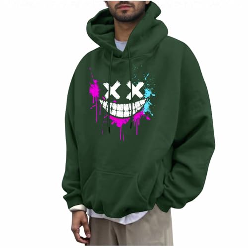 UHouse Oversized Hoodie Herren Pullover Baumwolle Hooded Sweatshirt mit Kapuzee Hoody Männer Leichte Kapuzenpullover Y2k Streetwear Herbst Hoodies Casual Sweater Locker Kapuzenpulli Armeegrün XXL von UHouse