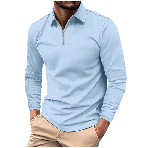 UHouse Poloshirt Herren Angebote Langarm Shirt Basic Langarmshirt mit Zip Knopfleiste Golf Longsleeve Polohemd Leichte Sommershirt Regular Fit Polo Shirt Freizeit Longshirt Warehouse Deal Hellblau L von UHouse