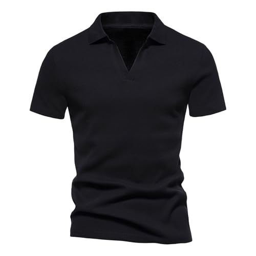 UHouse Poloshirt Herren Baumwolle Tshirt mit Knopfleiste Sport Kurzarmshirt Oversize Polohemd Kurzarm Golfshirt SommerShirts Männer T-Shirt Freizeit Baumwollshirt Schwarz L von UHouse