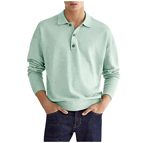 UHouse Poloshirt Herren Langarm Baumwolle Polohemd Golf Polo Shirt Basic Langarmshirt mit Knopfleiste Mode Longsleeve Slim Fit Tshirt Stehkragen Sport Shirts Herbst Kleidung Grün XXL von UHouse