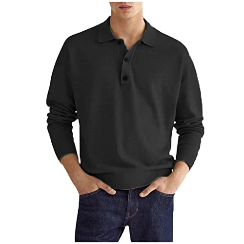 UHouse Poloshirt Herren Langarm Baumwolle Polohemd Golf Polo Shirt Basic Langarmshirt mit Knopfleiste Mode Longsleeve Slim Fit Tshirt Stehkragen Sport Shirts Herbst Kleidung Schwarz XXL von UHouse