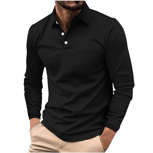 UHouse Poloshirt Herren Langarm Shirt Basic Langarmshirt mit Knopfleiste Golf Longsleeve Polohemd Leichte Sommershirt Regular Fit Polo Shirt Freizeit Longshirt Schwarz 3XL von UHouse