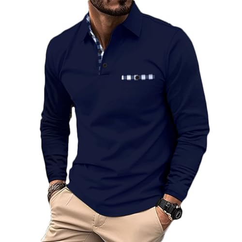 UHouse Poloshirt Herren Langarm Shirt Basic Langarmshirt mit Knopfleiste Golf Longsleeve Polohemd Leichte Sommershirt Regular Fit Polo Shirt Freizeit Longshirt Marineblau M von UHouse