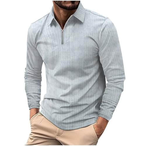 UHouse Poloshirt Herren Langarm Shirt Basic Langarmshirt mit Knopfleiste Golf Longsleeve Polohemd Leichte Sommershirt Regular Fit Polo Shirt Freizeit Longshirt Grau L von UHouse