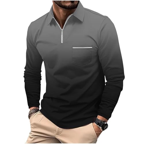UHouse Poloshirt Herren Langarm Shirt Basic Langarmshirt mit Knopfleiste Golf Longsleeve Polohemd Leichte Sommershirt Regular Fit Polo Shirt Freizeit Longshirt Grau XL von UHouse