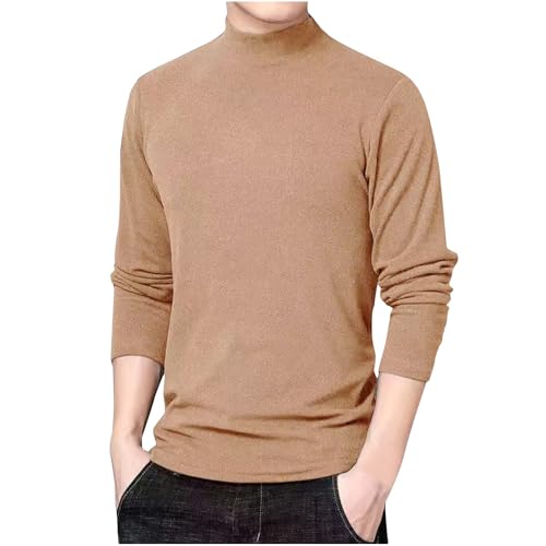 UHouse Pullover Herren Basic Langarmshirt Mode Longsleeve Oversize Rollkragenshirt Leichte Pulli Einfarbig Pullunder Dünne Rollkragenpullover Lässig Sweatshirt Angebote des Tages Heute Khaki XL von UHouse