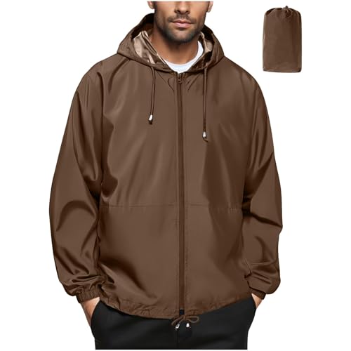 UHouse Regenjacke Herren Ultraleichte Dünne Kapuzenjacke Wasserdicht Windjacke mit Kapuze Outdoor Übergangsjacke Atmungsaktiv Windbreaker Fahrrad Leicht Outdoorjacke Braun M von UHouse
