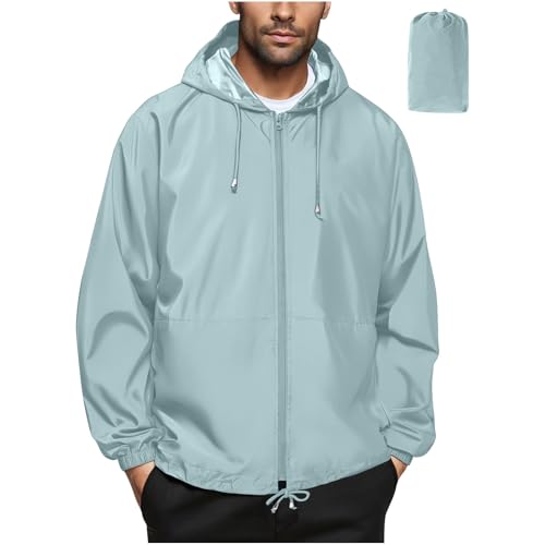 UHouse Regenjacke Herren Ultraleichte Dünne Kapuzenjacke Wasserdicht Windjacke mit Kapuze Outdoor Übergangsjacke Atmungsaktiv Windbreaker Fahrrad Leicht Outdoorjacke Mintgrün L von UHouse