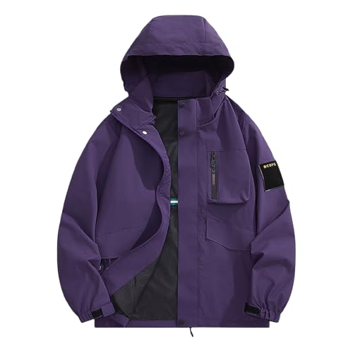 UHouse Regenjacke Herren Wasserdicht Atmungsaktiv Leichte Softshelljack mit Kapuze Outdoor Wanderjacke Freizeit Windbreaker Kapuzenjacke Bequeme Windjacke Fahrradjacke Lila XXL von UHouse