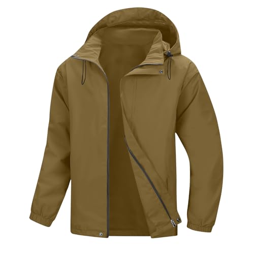 UHouse Regenjacke Herren Wasserdicht Atmungsaktiv Outdoorjacke Outdoor Windjacke Regen Jacke Leichte Wanderjacke mit Kapuze Softshelljack Bequeme Kapuzenjacke Fahrradjacke Kaffee S von UHouse