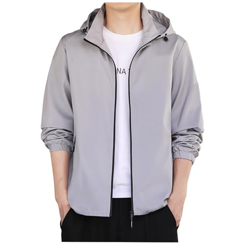 UHouse Regenjacke Herren Wasserdicht Softshelljack Atmungsaktiv Übergangsjacke mit Kapuze Windjacke Leichte Dünne Jacke Kapuzenjacke Herbstjacke Outdoor Jacken Amazon - prime Grau 4XL von UHouse