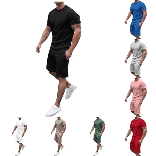 UHouse Sommer Outfit Herren T-Shirt Und Shorts Set 2 Teiliges Kurze Trainingsanzug Männer Jogginganzüge Kurz Leichte Sportanzug Kurzarm Jogging Anzug Freizeit Activewear Warehouse Deal Schwarz XXL von UHouse