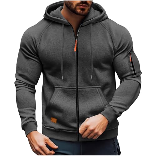 UHouse Sweatjacke Herren Jacke mit Kapuze Zipper Hoodie Sport Herbst Kapuzenjacke Leichte Übergangsjacke Freizeit Kapuzenpullover mit Reißverschluss Freizeitjacke Kleidung Dunkelgrau XXL von UHouse