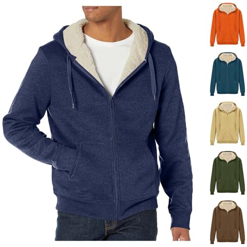 UHouse Sweatjacke Herren mit Kapuze Baumwolle Zip Hoodie Gefüttert Freizeit Kapuzenpullover mit Reißverschluss Winter Fleecejacke Warm Zipper Hoody Männer Fleece Kapuzenjacke Winterjacke Blau M von UHouse