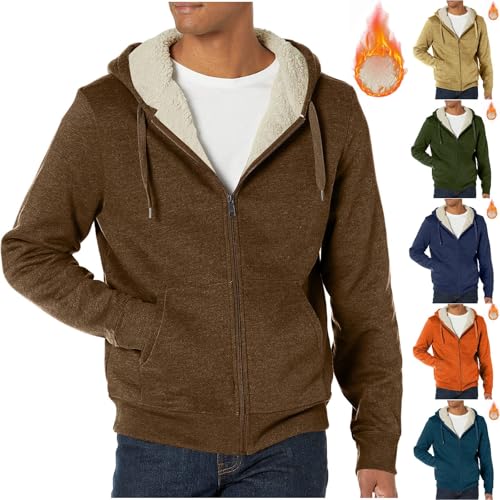UHouse Sweatjacke Herren mit Kapuze Baumwolle Zip Hoodie Gefüttert Freizeit Kapuzenpullover mit Reißverschluss Winter Fleecejacke Warm Zipper Hoody Männer Fleece Kapuzenjacke Winterjacke Braun XL von UHouse