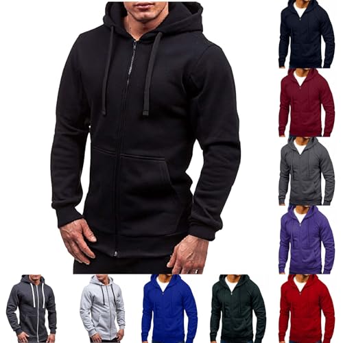 UHouse Sweatjacke Herren mit Kapuze Freizeit Zipper Hoodie Sport Kapuzenpullover mit Reißverschluss Einfarbige Kapuzenjacke Lässig Y2k Kaputzensweatjacke Slim Fit Bequeme Sportjacke Schwarz 3XL von UHouse