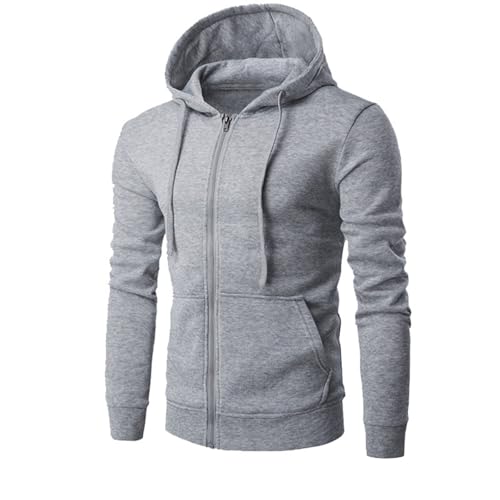 UHouse Sweatjacke Herren mit Kapuze Freizeit Zipper Hoodie Sport Kapuzenpullover mit Reißverschluss Einfarbige Kapuzenjacke Lässig Y2k Kaputzensweatjacke Slim Fit Bequeme Sportjacke Grau 3XL von UHouse