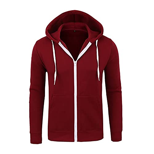 UHouse Sweatjacke Herren mit Kapuze Freizeit Zipper Hoodie Sport Kapuzenpullover mit Reißverschluss Einfarbige Kapuzenjacke Lässig Y2k Kaputzensweatjacke Slim Fit Bequeme Sportjacke Weinrot XXL von UHouse