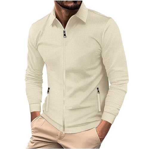 UHouse Sweatjacke Herren ohne Kapuze Freizeit Jacke Herbst Jacken mit Stehkragen Sport Übergangsjacke Mode Freizeitjacke Leichte Dünne Bomberjacke Lässig Jackett Khaki XXL von UHouse