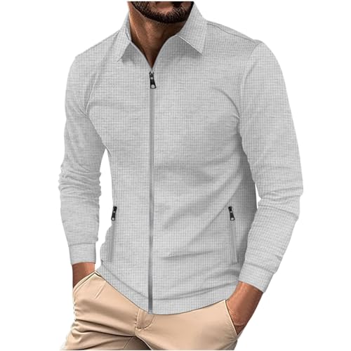 UHouse Sweatjacke Herren ohne Kapuze Freizeit Jacke Herbst Jacken mit Stehkragen Sport Übergangsjacke Mode Freizeitjacke Leichte Dünne Bomberjacke Lässig Jackett Grau L von UHouse