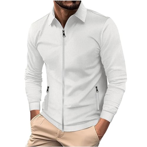 UHouse Sweatjacke Herren ohne Kapuze Freizeit Jacke Herbst Jacken mit Stehkragen Sport Übergangsjacke Mode Freizeitjacke Leichte Dünne Bomberjacke Lässig Jackett Weiß S von UHouse
