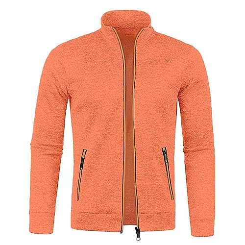 UHouse Sweatjacke Herren ohne Kapuze Freizeit Jacke Oversize Übergangsjacke Sport Jacken Leichte Dünne Sportjacke Outdoor Trainingsjacke Herbst Bomberjacke Orange XL von UHouse