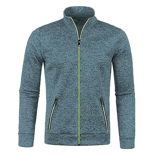 UHouse Sweatjacke Herren ohne Kapuze Freizeit Jacke Oversize Übergangsjacke Sport Jacken Leichte Dünne Sportjacke Outdoor Trainingsjacke Herbst Bomberjacke Himmelblau XL von UHouse
