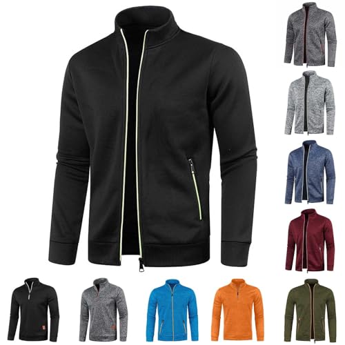 UHouse Sweatjacke Herren ohne Kapuze Freizeit Jacke Oversize Übergangsjacke Sport Jacken Leichte Dünne Sportjacke Outdoor Trainingsjacke Herbst Bomberjacke Schwarz XL von UHouse