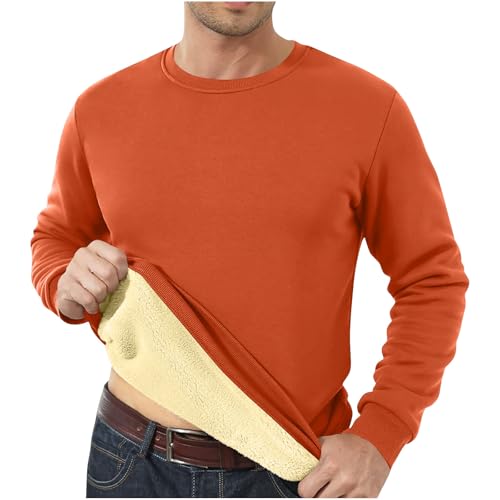 UHouse Sweatshirt Herren Fleece Pullover Warm Herren-Sweatshirt Basic Pulli Winter Angebote Fleecepullover Große Größen Sweater Rundhals Langarmshirt Herbst Longsleeve Blitzangebote Orange XL von UHouse