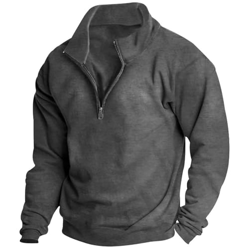 UHouse Sweatshirt Herren Freizeit Sport Pullover mit Reißverschluss Herbst Arbeitspullover mit Stehkragen Pulli Warm Pullunder Outdoor Sweater Deals Dunkelgrau L von UHouse