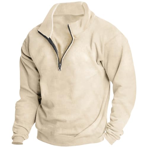 UHouse Sweatshirt Herren Freizeit Sport Pullover mit Reißverschluss Herbst Arbeitspullover mit Stehkragen Pulli Warm Pullunder Outdoor Sweater Warehouse Deals Angebote Beige XXL von UHouse