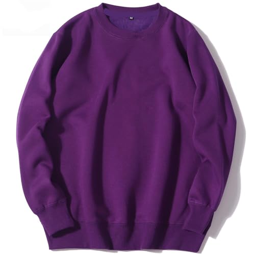 UHouse Sweatshirt Herren Herbst Sweatshirts ohne Kapuze Pullover Bequeme Langarmshirt Leicht Sweater Rundhals Arbeitspullover Pulli Einfarbig Baumwolle Oberteile Langarm Kleidung Lila M von UHouse