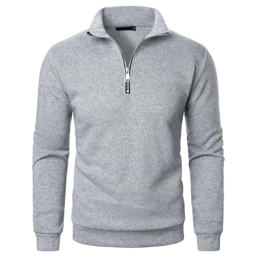 UHouse Sweatshirt Herren ohne Kapuze Winter Leichte Pullover mit Reissverschluss Basic Herren-Sweatshirt Freizeit Winterpullover Outdoor Arbeitspullover Fleecepullover Angebote Grau M von UHouse