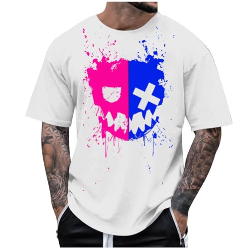 UHouse T Shirt Herren Oversize Tshirt Sommer Longshirt Männer Kurzarm Baumwolle Rundhals Lustige Kurzarmshirt Große Größen Sommershirt Baumwollshirt Deals of The Day Weiß 5XL von UHouse