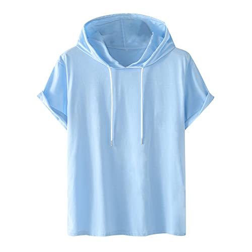 UHouse T Shirt Herren mit Kapuze Sommer Kurzarm Hoodie Baumwolle Sport Tshirt Gym Kapuzenshirt Leichte Kurzarmshirt Große Größen Herren-T-Shirt Lässig Stretch Sportshirt Deals Blau L von UHouse