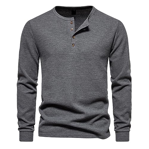UHouse T-Shirts für Herren Basic Langarmshirt Henley Shirt Langarm Freizeit Tshirt mit Knopfleiste Longsleeve T Shirt Leichte Fischerhemd Slim Fit Oberhemden Dunkelgrau XXL von UHouse