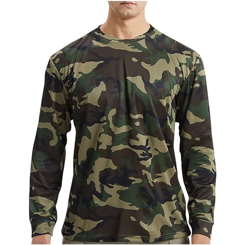 UHouse T-Shirts für Herren Camouflage Langarmshirt Freizeit Tshirt Langarm Sportshirt Basic Longsleeve T Shirt Leichte Shirt Schnelltrocknend Laufshirt Herbst Longshirt Sale Tarnfarbe 3XL von UHouse