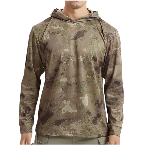UHouse T-Shirts für Herren Langarmshirt mit Kapuze Camouflage Kapuzenshirt Langarm Sportshirt Basic Hoodie Leichte Sweatshirt Outdoor Wandershirt Lässig Kleidung Khaki M von UHouse